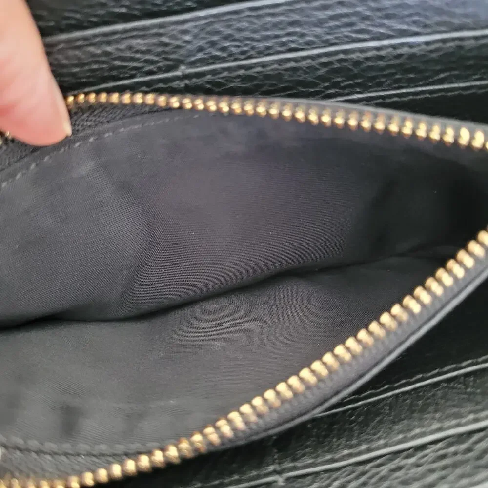 Tory Burch Solid Black Pebble Leather Zip Around Large Wallet Long Clutch Logo